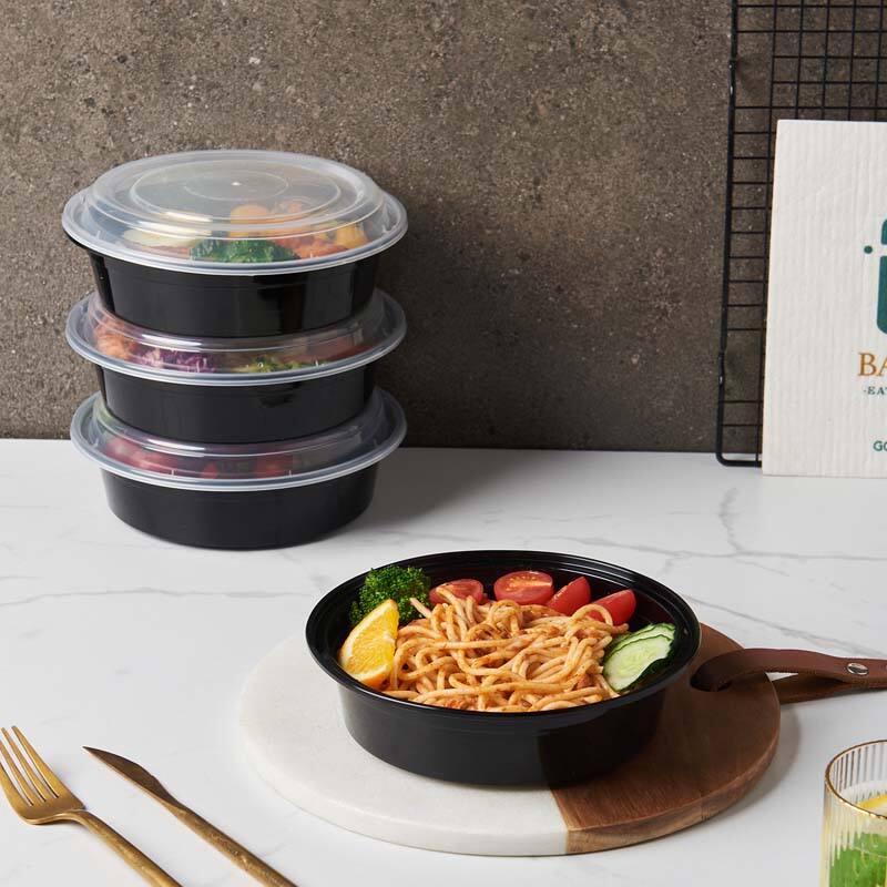 24 oz PPプラスチック マイクロ波対応 円形 黒 使い捨て